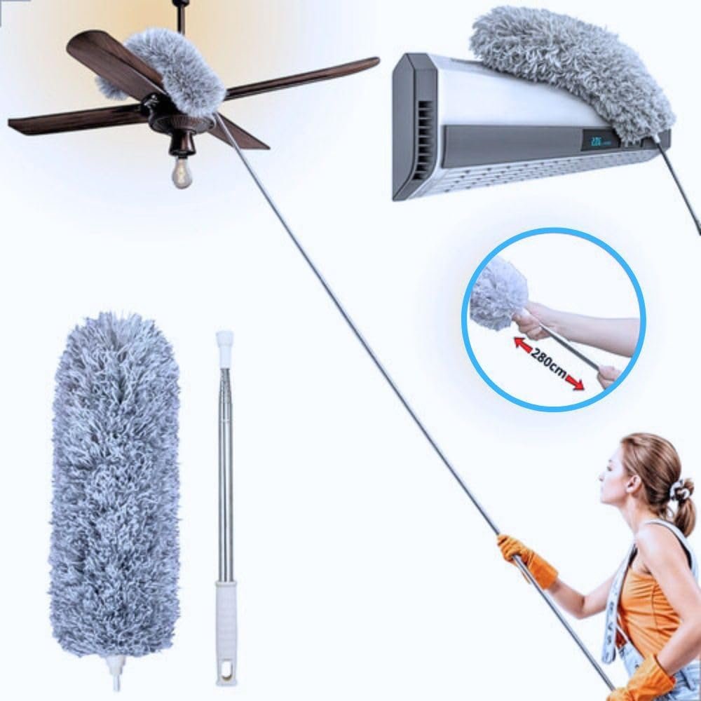 Espanador Extensível 2,8m Premium com Haste Inox Flexível – Microfibra Lavável Antipoeira para Limpeza de Teto, Casa, Escritório, Ventilador e Locais Altos - Imagem 6