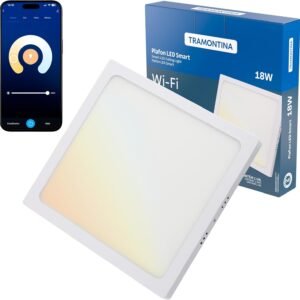 Tramontina Plafon Smart​ LED Quadrado de Sobrepor 18W Inteligente Wi-Fi + Bluetooth​ e função de geolocalização – Compatível com Alexa e Google Assistente