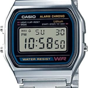 Casio Série A158WA | Relógio digital unissex | Vintage | WR | Cronômetro de 100 SEC | Alarme diário | Tempo regular: hora, minuto, segundo, PM, data, dia | Luz LED | Bateria de 7 anos