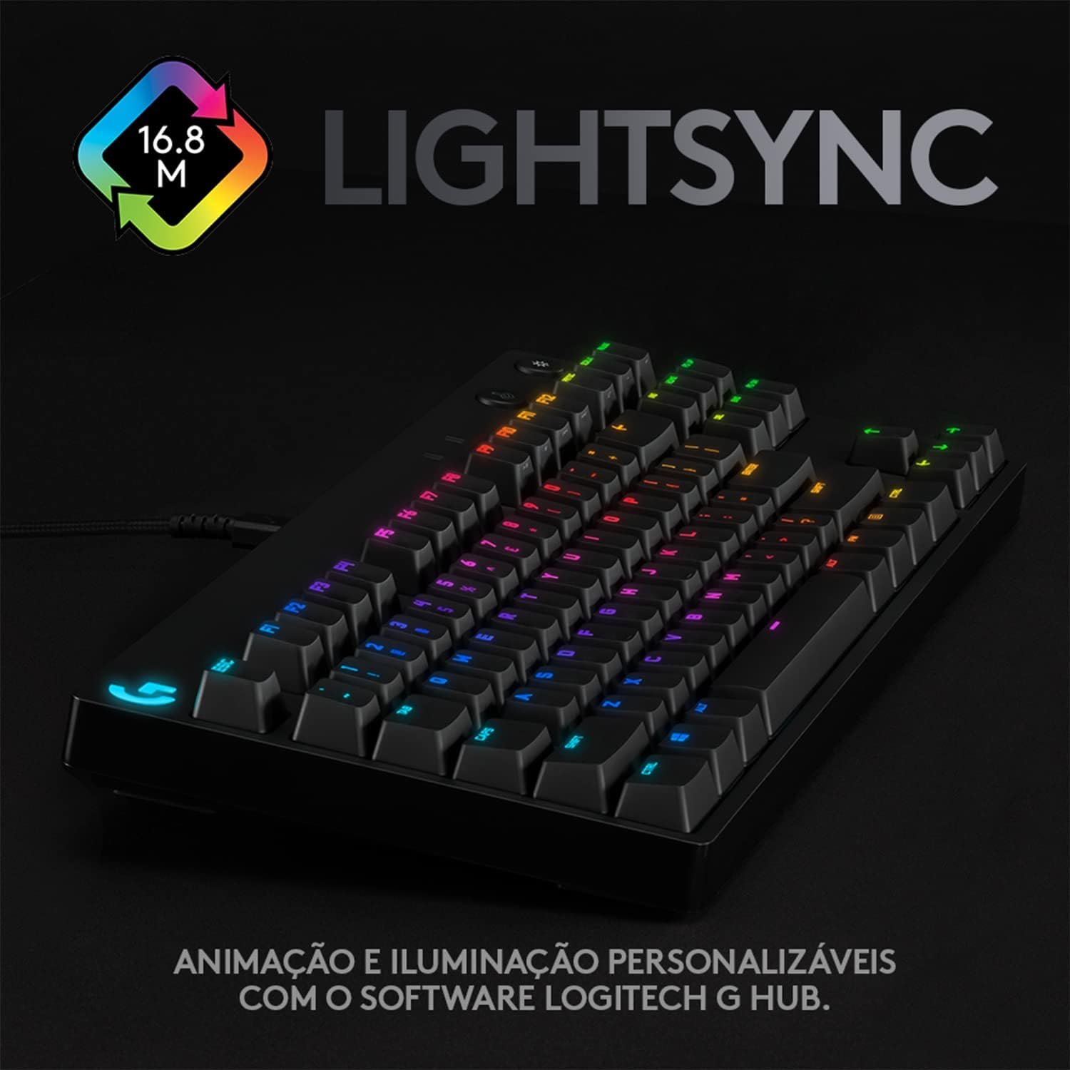 Teclado Mecânico Gamer Logitech G PRO com Layout US, RGB LIGHTSYNC, Design TKL, Cabo Destacável e Switch Exclusivo GX Blue Clicky - Imagem 6