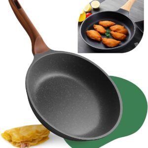 Frigideira Grande 24cm Em Cerâmica Cabo De Madeira Fundo Indução Fogão a Gás Elétrico e Indução Saudável Frita Sem Usar Óleo Durável Premium