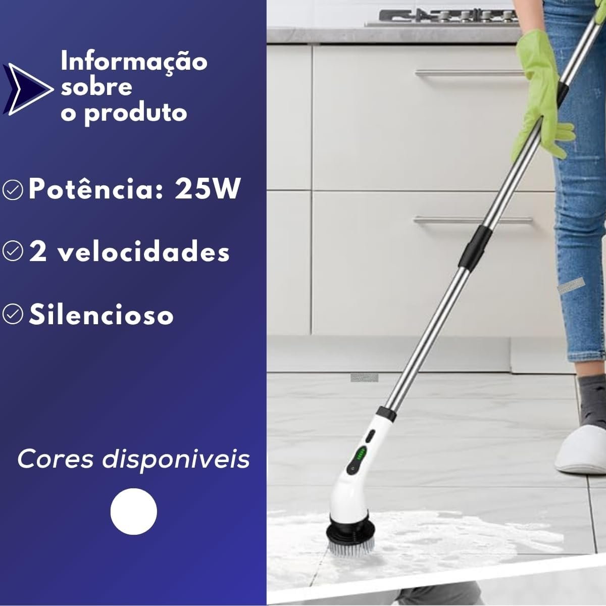 Esfregão de Limpeza Elétrico 9 em 1 com Cabeças Giratórias Ajustáveis - Escova Elétrica Recarregável Multiuso Bivolt com Cabo Extensor Sem Fio para Banheiro Cozinha Piso Azulejo Vidro - Imagem 8