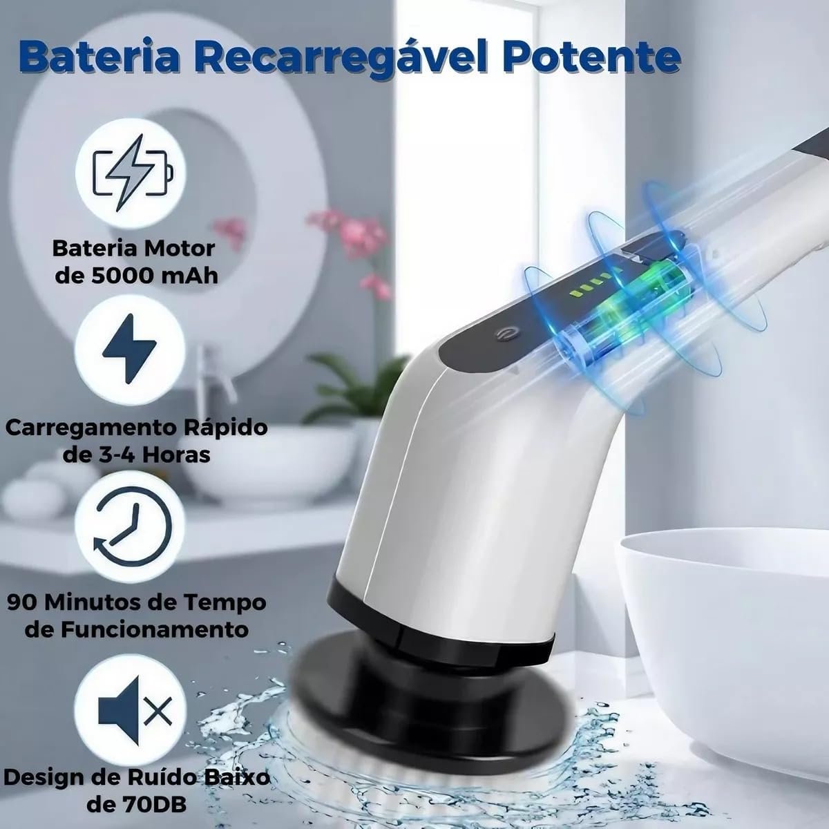 Esfregão Elétrico Giratório 9 em 1, Escova Elétrica, Cabo Ajustável, Escova Multiuso para Limpeza de Banheiros, Pisos e Azulejos, 9 Cabeças de Escova Intercambiáveis - Premium - Imagem 4