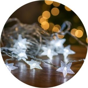 Pisca Estrela Led 2 Metros 8 Estrelas Decoração De Natal Pilha AA (Branco Frio)