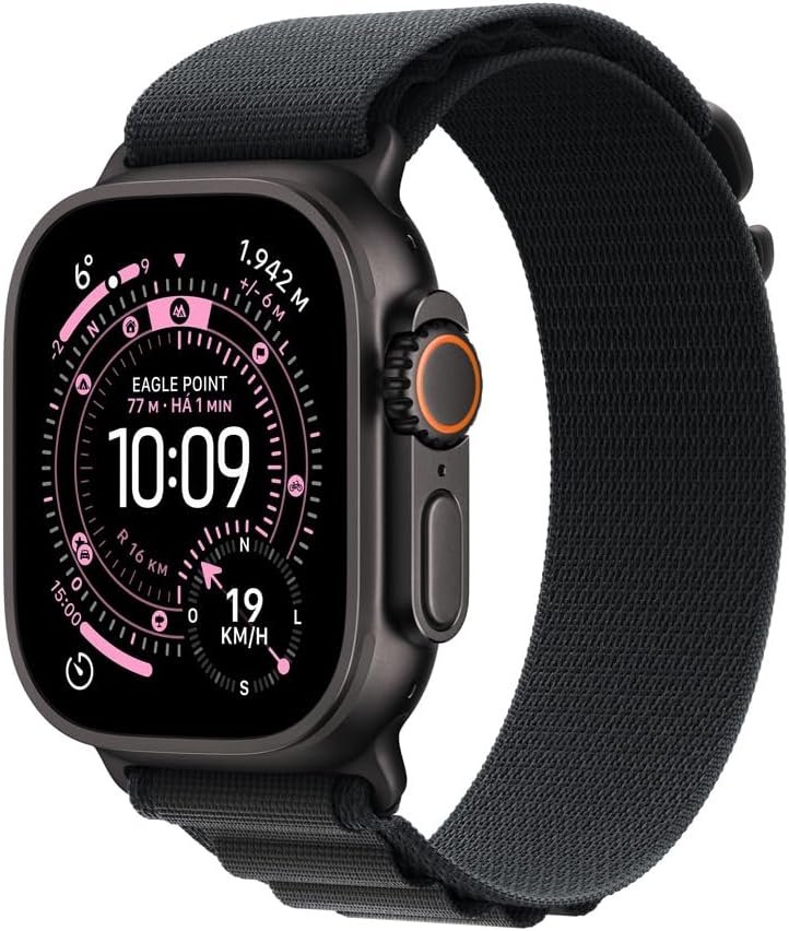 Apple Watch Ultra 3 GPS + Cellular, Caixa em titânio preto de 49 mm com Loop Alpine preta ‑ M