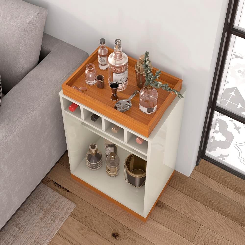 VIA NOSSA - Aparador Bar Retrô Bandeja de Mdf Adega 4 Garrafas Astúrias Cor:offwhite/cedro - Imagem 3