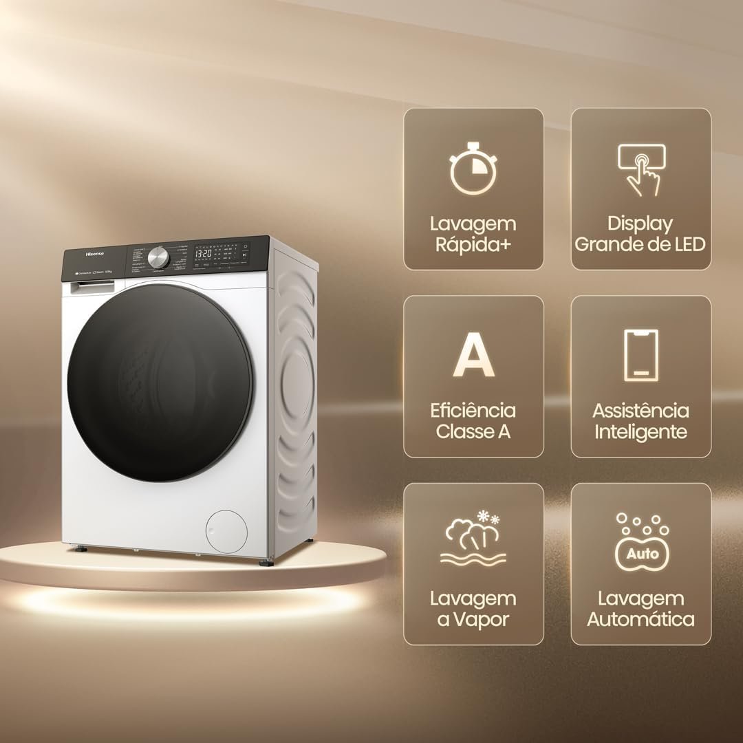 Hisense Lava e Seca, 11kg Lavagem/7kg Secagem, Wi-Fi, Steam, 13 Programas, Motor Inverter, Painel Touch, Branca WD3S11-127V - Imagem 2