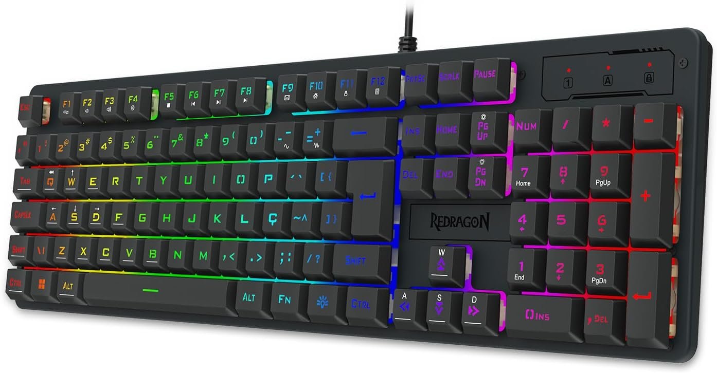 Teclado Membrana Gamer Redragon Netherbane Iluminação Rainbow Preto ABNT2 K521-R PT - Imagem 3