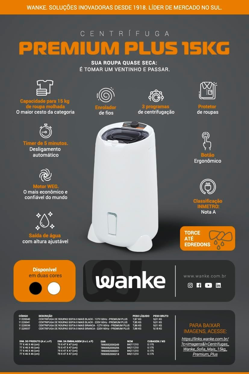 CENTRIFUGA DE ROUPAS SOFIA II MAIS BLACK 15kg 220V 60Hz - Imagem 5