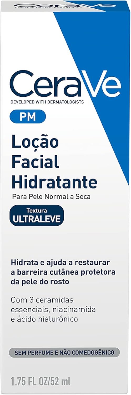 CeraVe Loção Facial Hidratante PM, Textura Ultraleve, Hidratação Suave e Rápida Absorção, com Ceramidas Essenciais e Ácido Hialurônico, Sem Perfume e Hipoalergênica, 52ml - Imagem 8