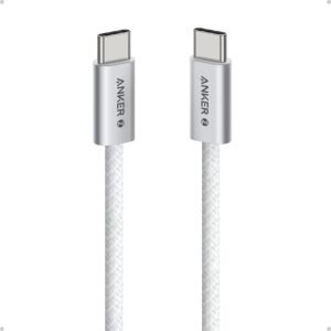 Anker Zolo Cabo USB-C para USB-C (tipo C), 240W de Carregamento Rápido, Trançado e Livre de Sujeira, Conector Fino, para iPhone Série 17, MacBook (Branco, 1,0 m)