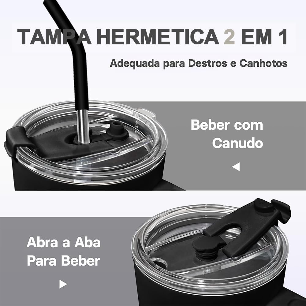 Romantic Crown Copo Térmico com Canudo Tampa e Alça 1,18L, Cops Garrafas Termico para viagem vácuo dupla camada aço inoxidável, Caneca Termica Cafe Água Chá,Presente, Fitness (Preto) - Imagem 5