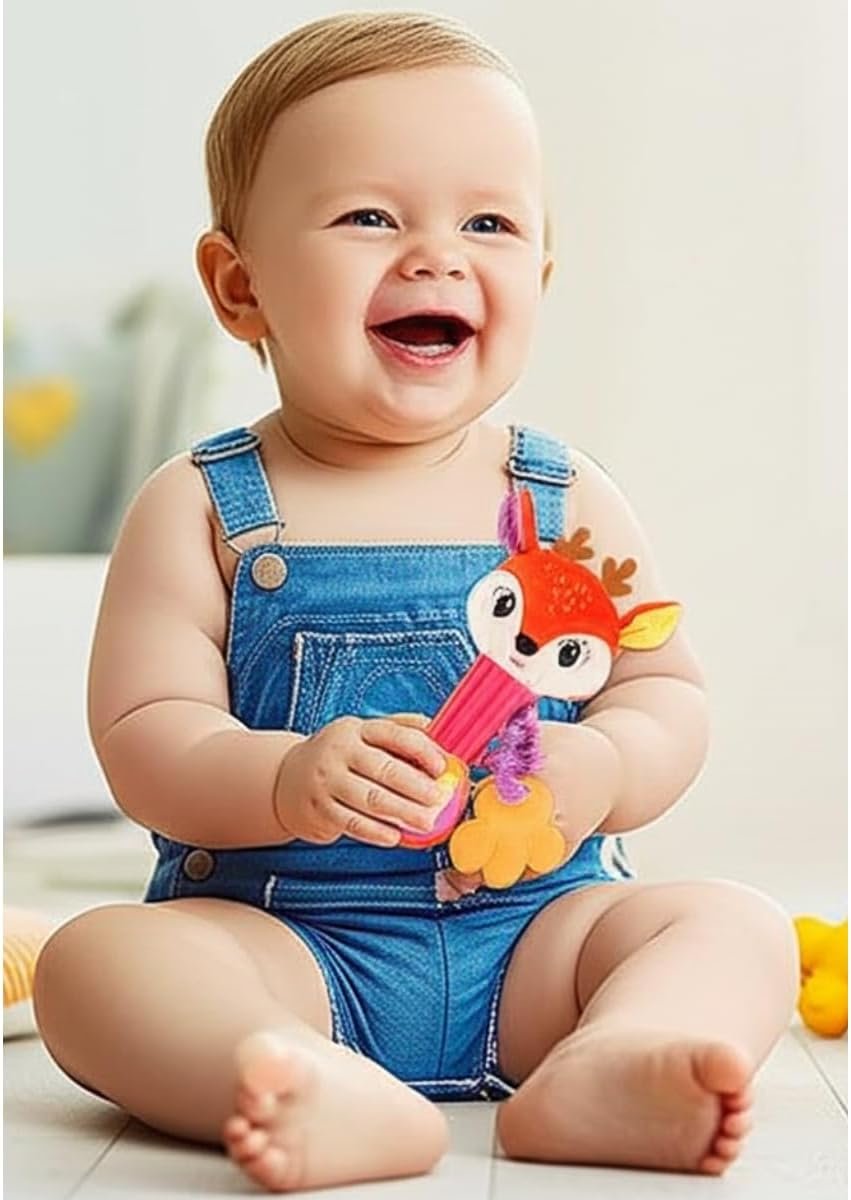 Teethers Brinquedo Chocalho Tecido Mordedor Para Bebe (Alce, Unico) - Imagem 3