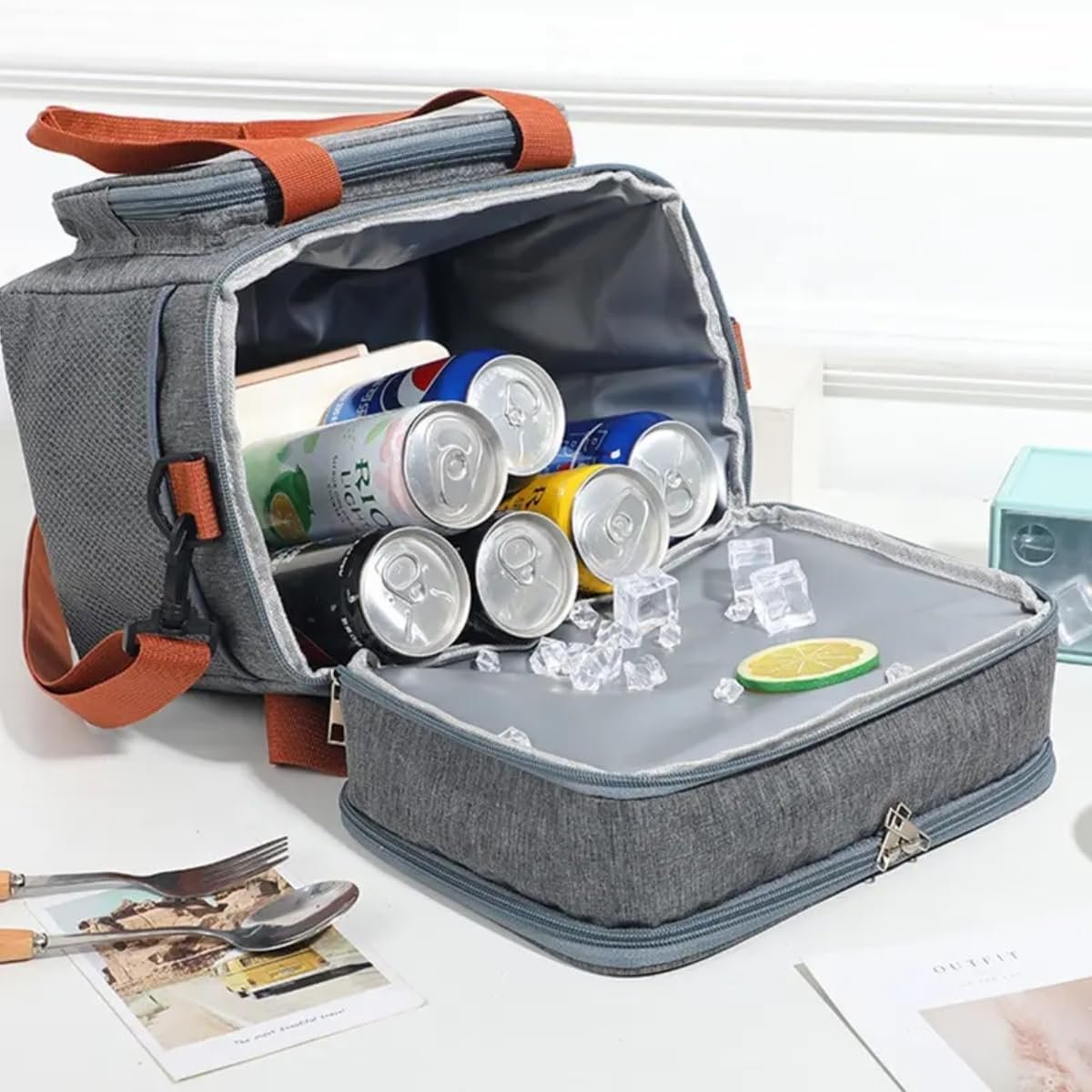 Bolsa Termica Marmita Lancheira Grande Alça Ombro Trabalho Passeio Academia Dois Andares (Bolsa Preta) - Imagem 5