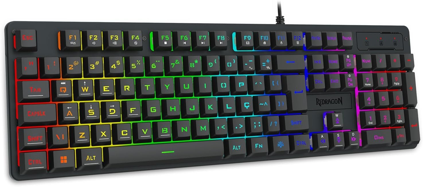Teclado Membrana Gamer Redragon Netherbane Iluminação Rainbow Preto ABNT2 K521-R PT - Imagem 8