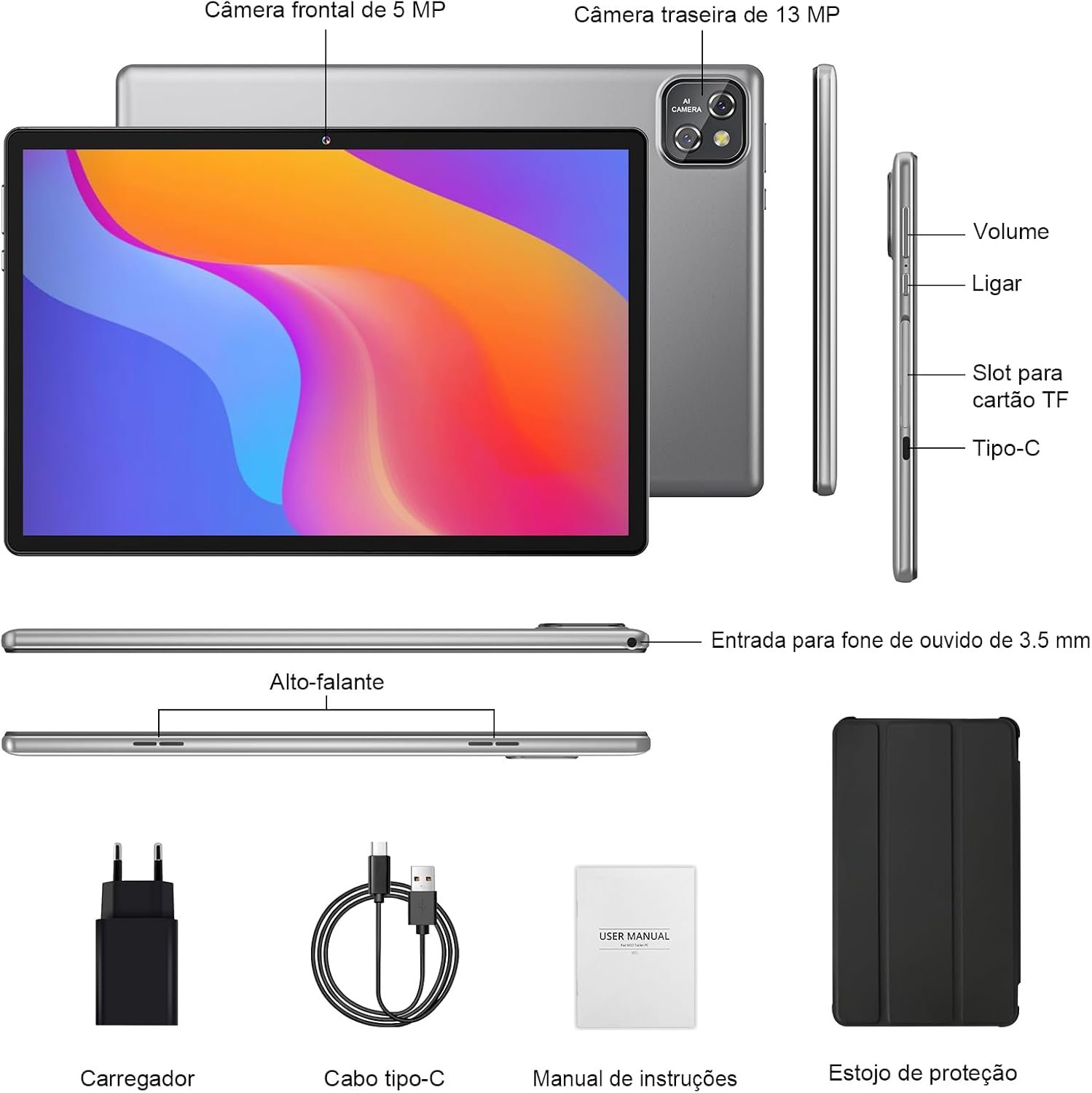 MARVUE Pad M13 Tablet, Android 14, tablet 10,1 polegadas, Com Caixa, 24GB de RAM, tablet 128GB, Expansível até 1TB, Processador Octa-Core,GMS,Wi-Fi, Câmera Traseira de 12MP,Câmera Frontal de 5MP - Imagem 8