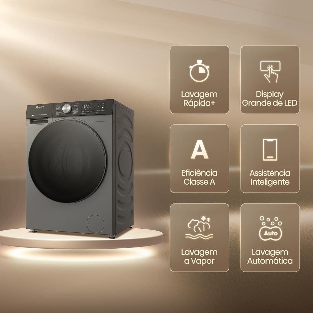 Hisense Lava e Seca, 13kg Lavagem/8kg Secagem, Wi-Fi, Steam, 13 Programas, Motor Inverter, Painel Touch, Titanium WD3S13-220V - Imagem 2