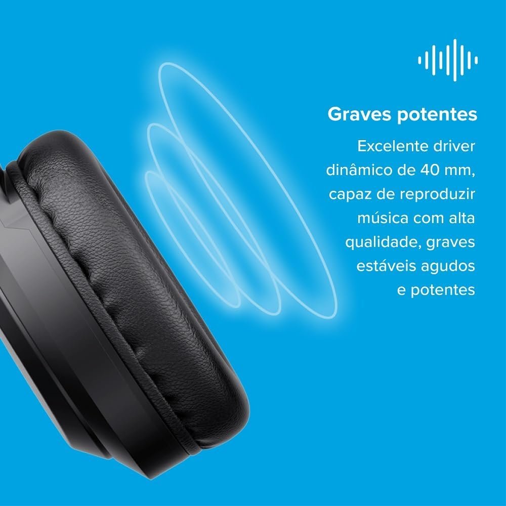 I2GO, Headphone Bass 300, Bluetooth, Microfone Integrado, Controle Multimídia, Até 10h de bateria, Tecnologia Dual Connect, Entrada cabo auxiliar P2 (incluso), Dobrável, Preto - Imagem 5