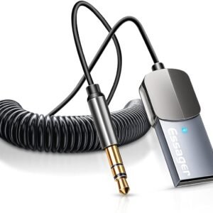 Adaptador Aux Bluetooth para carro, receptor Bluetooth 5.0 com cancelamento de ruído Essager, música sem perdas USB para adaptador de áudio de 3,5 mm com microfone embutido para kits