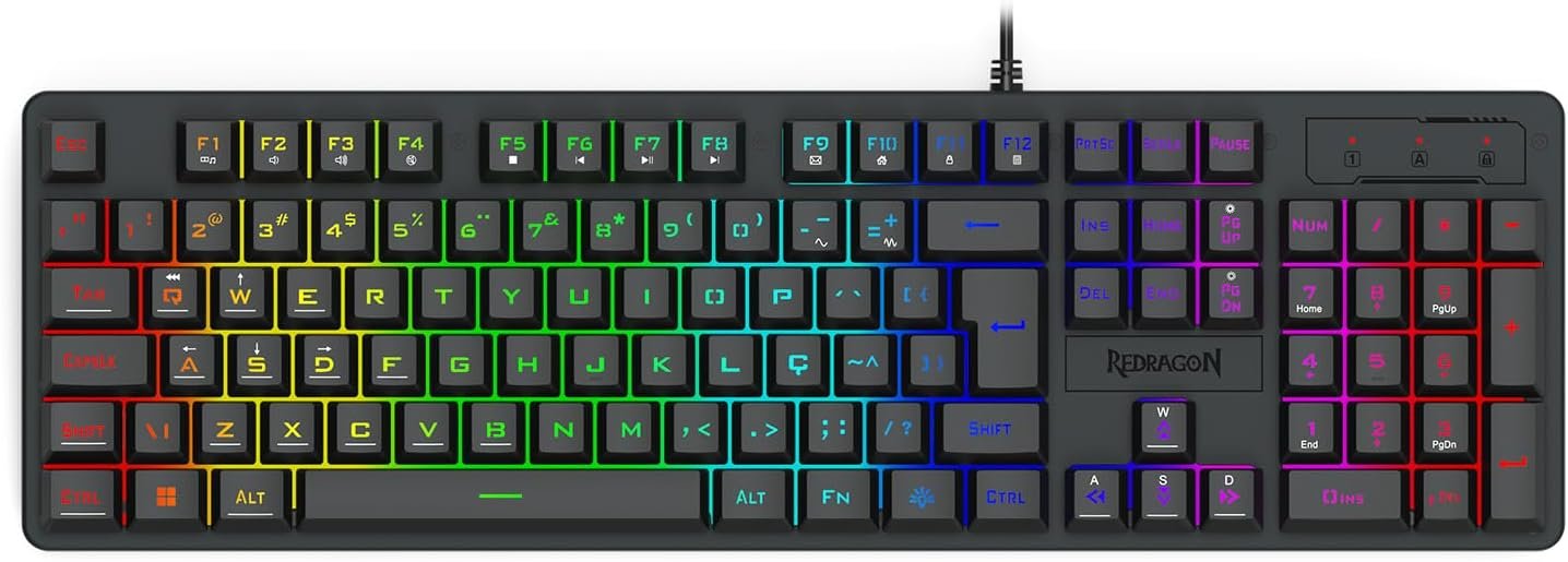 Teclado Membrana Gamer Redragon Netherbane Iluminação Rainbow Preto ABNT2 K521-R PT
