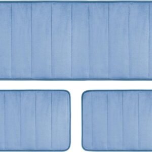 Decolab Tapete Antiderrapante Banheiro Super Soft | Kit Tapete Banheiro Box ou Banheira Completo | Jogo Tapetes Para Banheiro Multiuso Decoração Quarto (Azul, 3 Peças)
