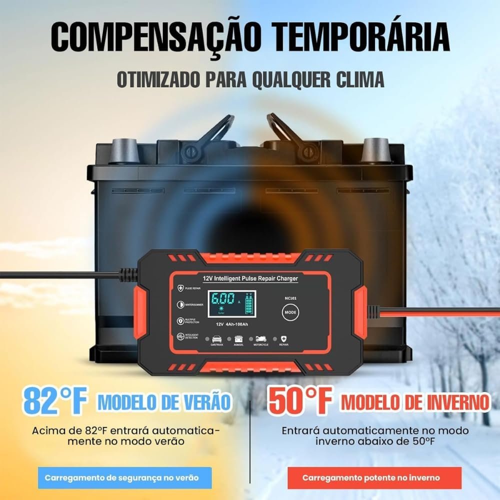 Carregador de Bateria 12v Inteligente com Display informativo Para Carro, Moto, Caminhao- Linha Prime - Imagem 4