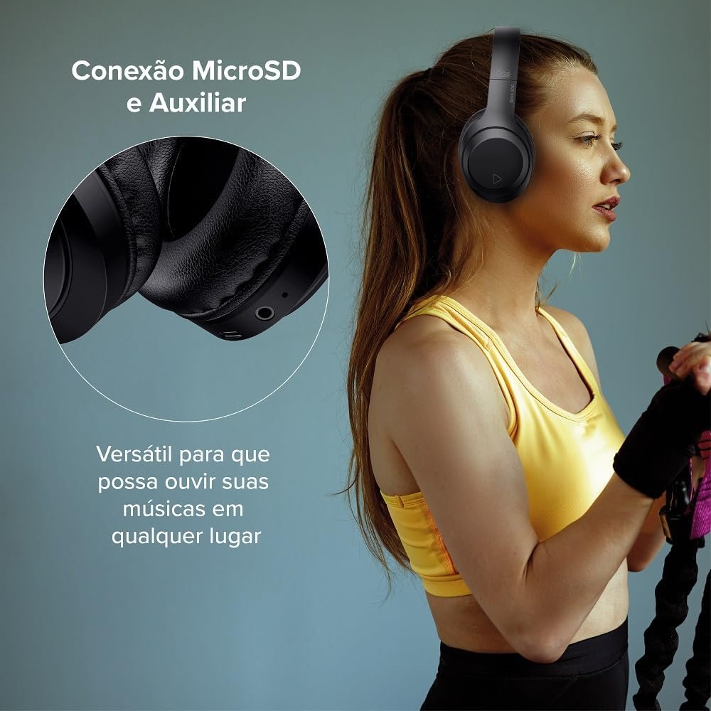 I2GO, Headphone Bass 300, Bluetooth, Microfone Integrado, Controle Multimídia, Até 10h de bateria, Tecnologia Dual Connect, Entrada cabo auxiliar P2 (incluso), Dobrável, Preto - Imagem 6