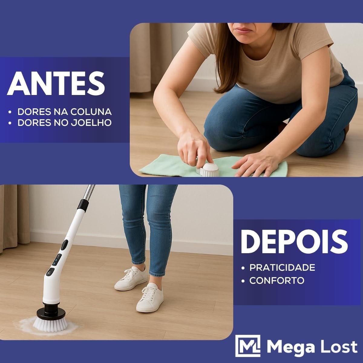 Esfregão de Limpeza Elétrico 9 em 1 com Cabeças Giratórias Ajustáveis - Escova Elétrica Recarregável Multiuso Bivolt com Cabo Extensor Sem Fio para Banheiro Cozinha Piso Azulejo Vidro - Imagem 5