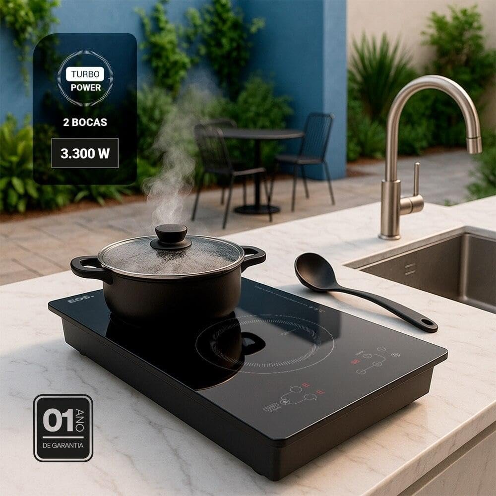 Cooktop de Indução 2 Bocas Portátil Eos Cheff Gourmet Preto 3300w Eci02epp 220v - Imagem 5