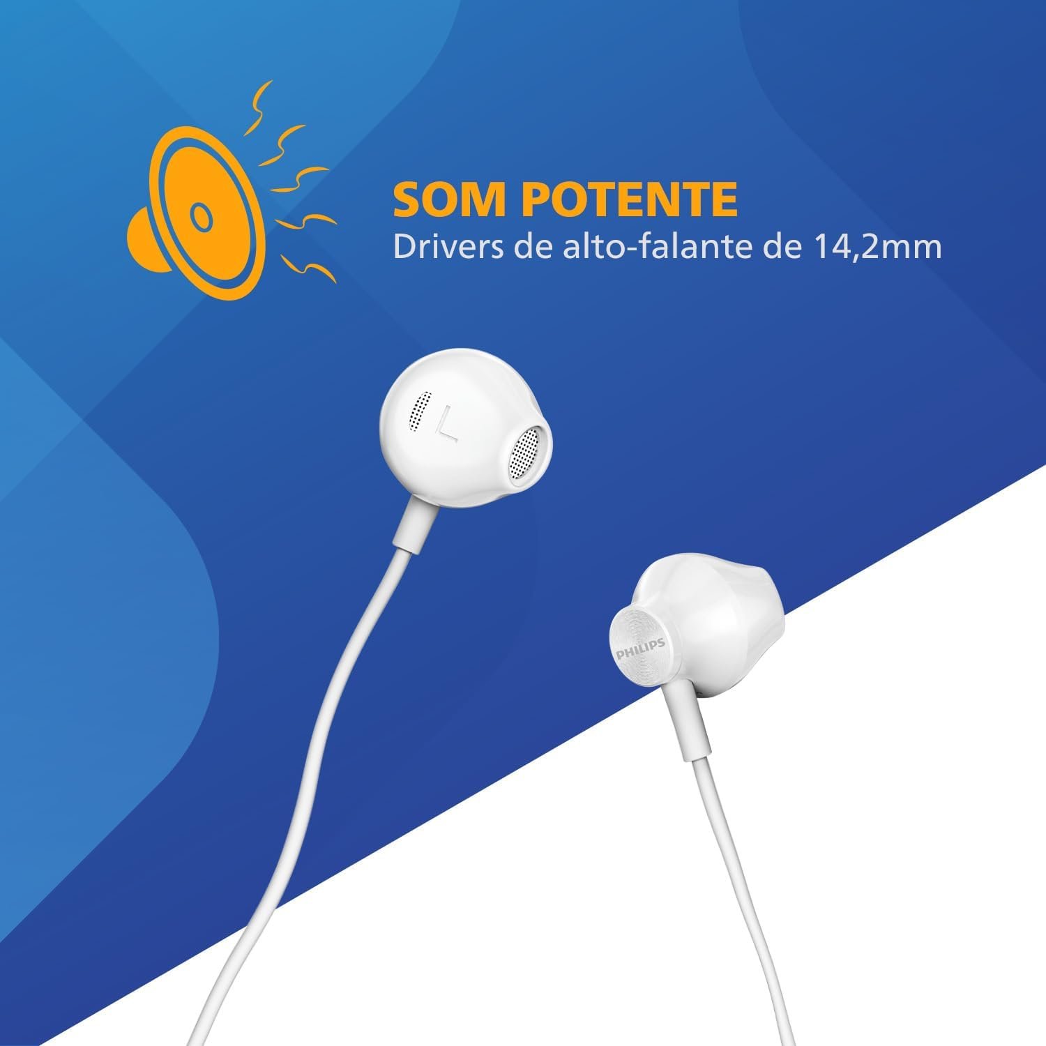 PHILIPS, Fone de Ouvido com Microfone, TAUE101WT/00, Com fio de 1,2 metros, intra-auricular, Branco - Imagem 4