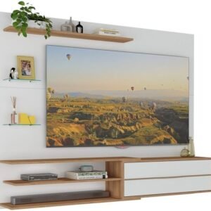 Painel para TV até 65” com 1 Porta Basculante e 5 Prateleiras – Multimóveis MP1064 Branco/Rustic, Design Moderno em MDP