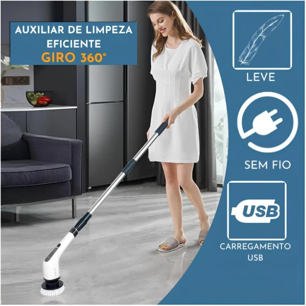 Esfregão Elétrico Giratório 9 em 1 com Cabo Ajustável e 9 Cabeças Intercambiáveis – Escova Multifuncional para Limpeza de Banheiros, Pisos e Azulejos, Prática e Poderosa! - Imagem 4