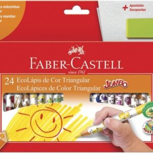 Lápis de Cor, Faber-Castell, Ecolápis Triangular Jumbo + Apontador com Depósito, 12.3024AP, 24 Cores