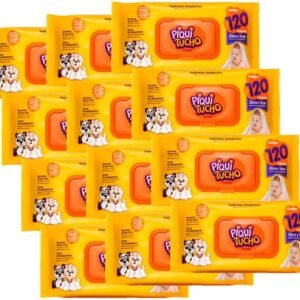 Kit com 12 Pacotes de Lenços Umedecidos Piquitucho 120 Unidades Cada – Total 1.440 Lenços – Hipoalergênicos, Sem Álcool, Com Aloe Vera