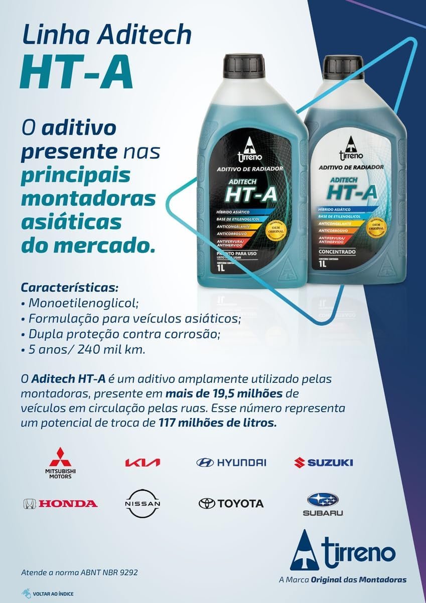 1 Litro Aditivo Radiador Híbrido HT-A Azul Pronto Uso Original Tirreno Motor Alúmínio homologado Hyundai Toyota Honda Nissan Kia Mitsubishi Suzuki Subaru - Imagem 6