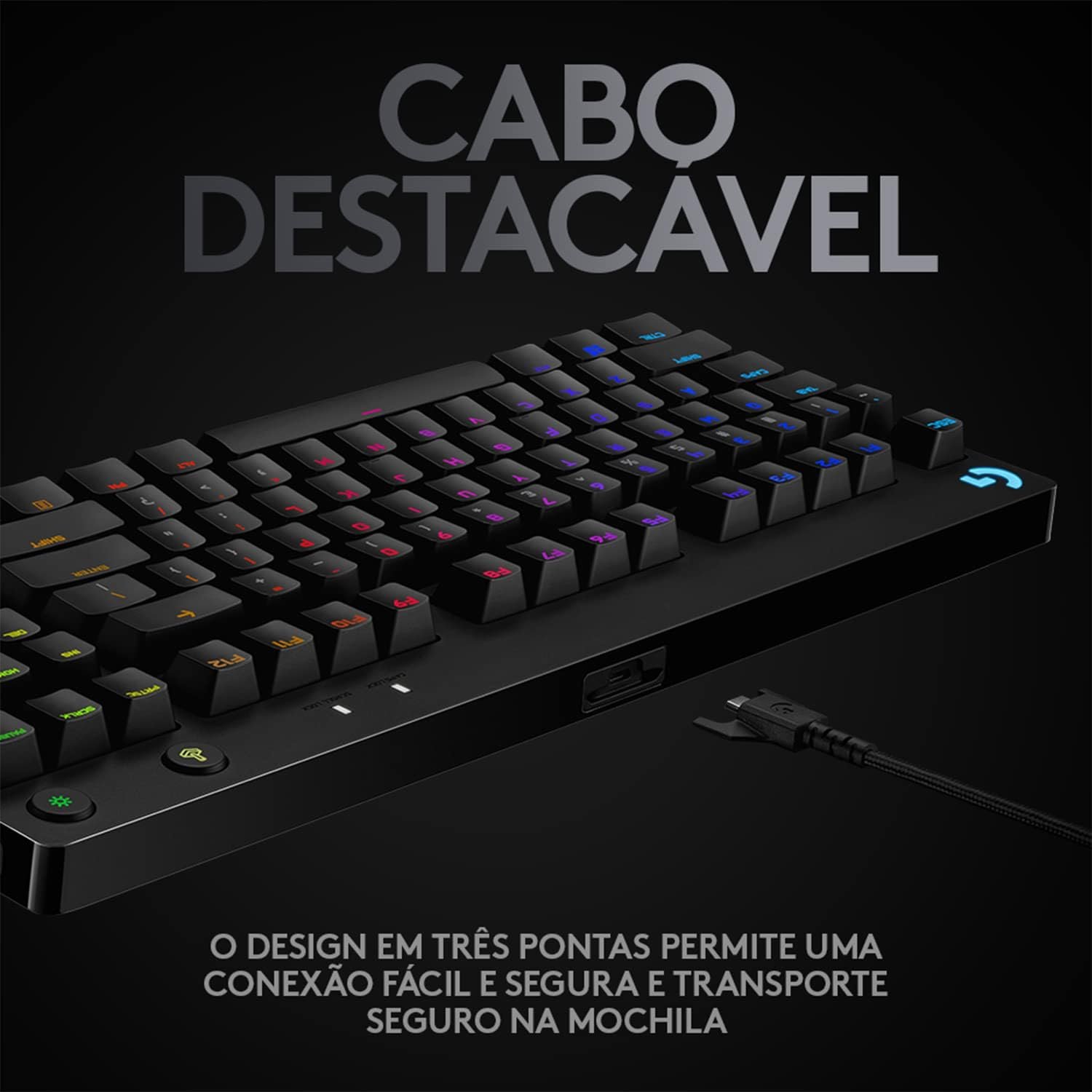 Teclado Mecânico Gamer Logitech G PRO com Layout US, RGB LIGHTSYNC, Design TKL, Cabo Destacável e Switch Exclusivo GX Blue Clicky - Imagem 7