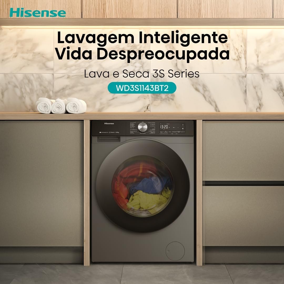 Hisense Lava e Seca, 13kg Lavagem/8kg Secagem, Wi-Fi, Steam, 13 Programas, Motor Inverter, Painel Touch, Titanium WD3S13-220V - Imagem 11