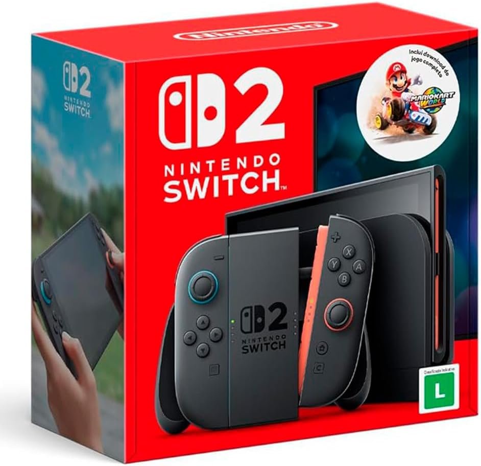 Bundle Nintendo Switch 2 + Jogo Digital Mario Kart World – Modelo Nacional de Tomada
