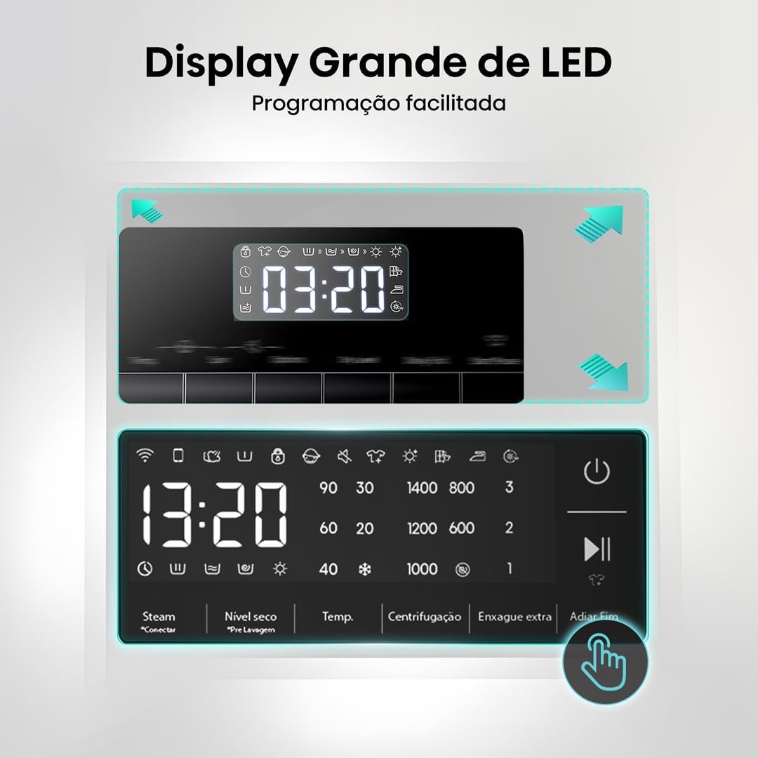 Hisense Lava e Seca, 13kg Lavagem/8kg Secagem, Wi-Fi, Steam, 13 Programas, Motor Inverter, Painel Touch, Titanium WD3S13-220V - Imagem 9