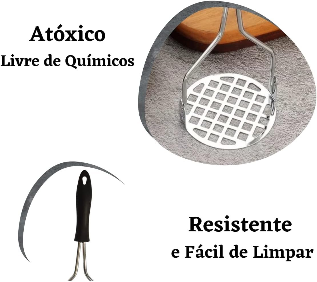 Amassador de Batata e Legumes Inox Manual Ergonômico Amassador Para Purê com Cabo Plástico Anti Calor - Imagem 5