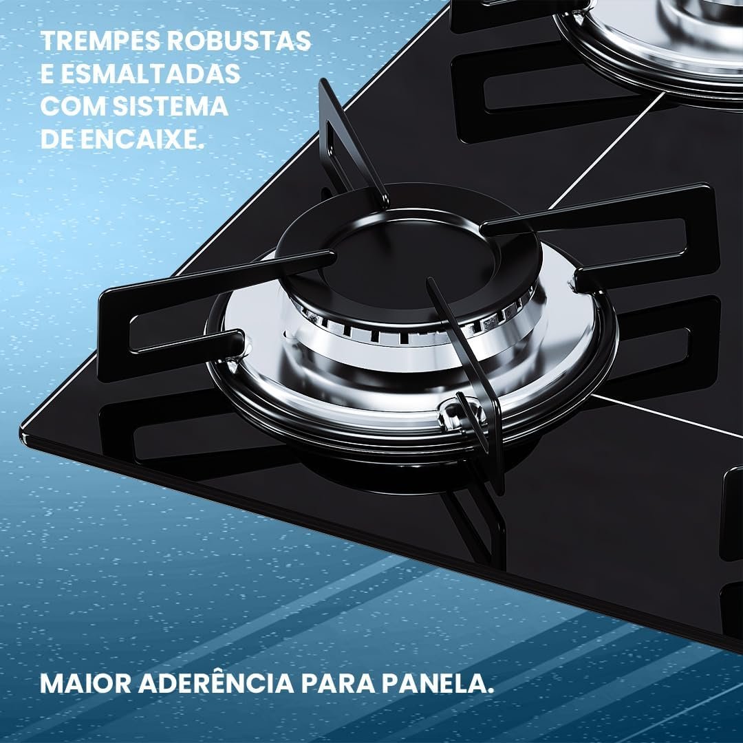Cooktop 4 bocas Chamalux ultra chama Bivolt Trempe de Chapa Preto - Imagem 2