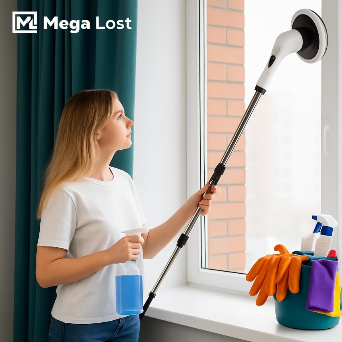 Esfregão de Limpeza Elétrico 9 em 1 com Cabeças Giratórias Ajustáveis - Escova Elétrica Recarregável Multiuso Bivolt com Cabo Extensor Sem Fio para Banheiro Cozinha Piso Azulejo Vidro - Imagem 4