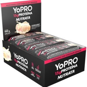 Barra YoPRO Sabor Morango com Chocolate Branco – Nutrata Display C/ 12 Barras de 40g