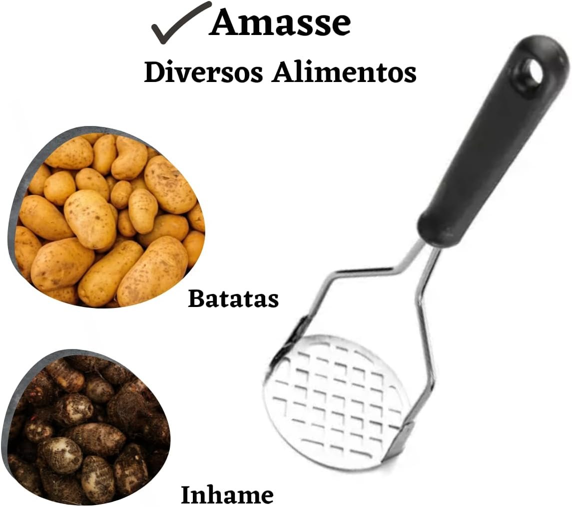 Amassador de Batata e Legumes Inox Manual Ergonômico Amassador Para Purê com Cabo Plástico Anti Calor - Imagem 2