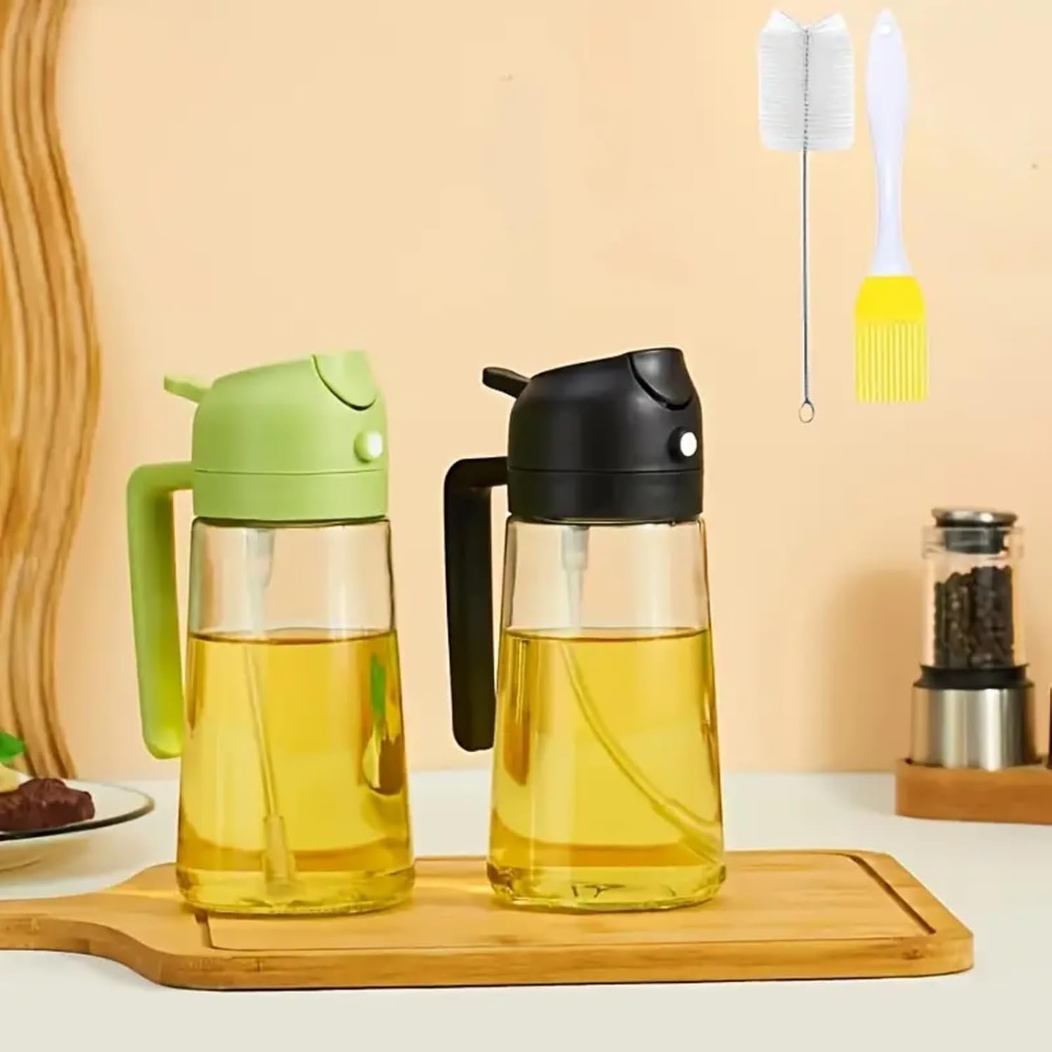 Pulverizador e dispensador de azeite de oliva 2 em 1, garrafa de óleo de cozinha de 473 ml com despejador e mister, frasco de spray de azeite recarregável para cozinhar, fritadeira a ar, churrasco - Imagem 7