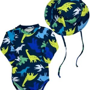 Kit Body + Chapéu Bebê Proteção Solar Praia Piscina Verão