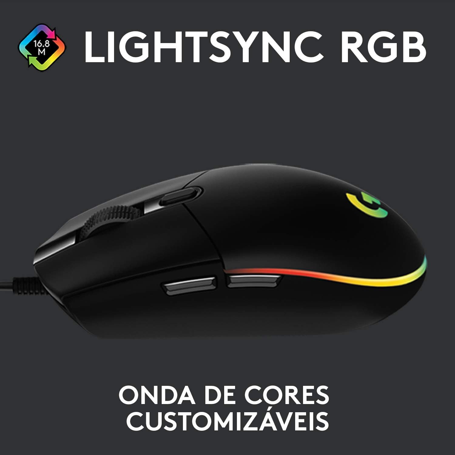 Mouse Gamer Logitech G203 LIGHTSYNC RGB, Efeito de Ondas de Cores, 6 Botões Programáveis e Até 8.000 DPI - Preto - Imagem 2