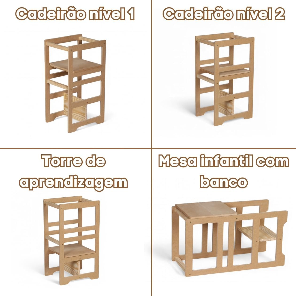 Torre De Aprendizagem Montessori Regula Altura Criança Madeira MDF Cadeirão - Imagem 5