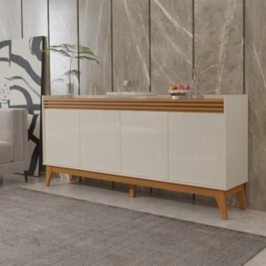 VIA NOSSA – Buffet Aparador Ripado 4 Portas com Pés de Mdf Astúrias 180cm