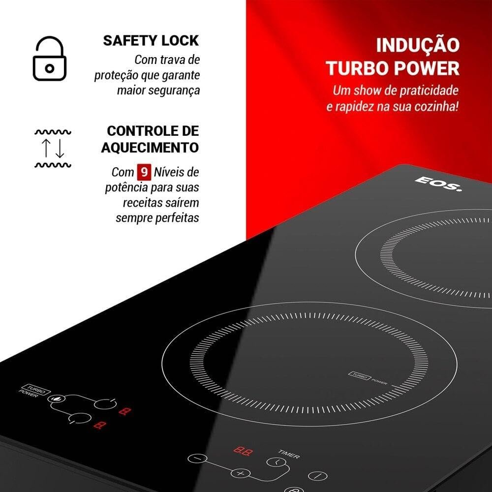 Cooktop de Indução 2 Bocas Portátil Eos Cheff Gourmet Preto 3300w Eci02epp 220v - Imagem 4